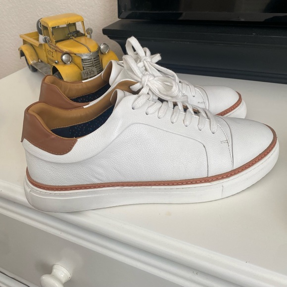 The Nathan Casual White & Cognac Colored Trim Comfy Sneaker by Thomas & Vine - Picture 2 of 6